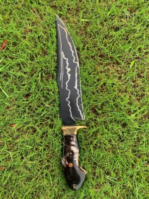 HUNTING KNIFE ,J2 steel blade black powder coated (laser etched) and buffalo horn handle