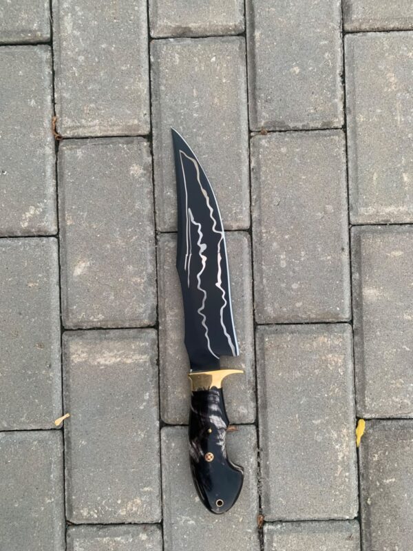 WhatsApp Image 2026-08-20 at 3.45.43 AM HUNTING KNIFE ,J2 steel blade black powder coated (laser etched) and buffalo horn handle