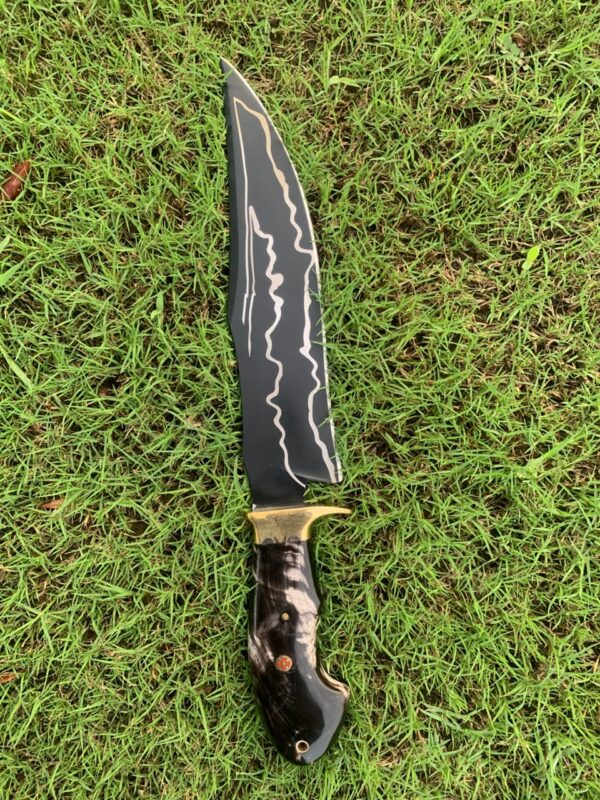 WhatsApp Image 2026-08-20 at 3.45.49 AM HUNTING KNIFE ,J2 steel blade black powder coated (laser etched) and buffalo horn handle