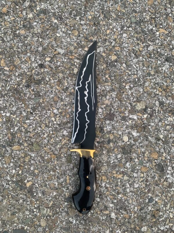 WhatsApp Image 2026-08-20 at 3.45.50 AM (1) HUNTING KNIFE ,J2 steel blade black powder coated (laser etched) and buffalo horn handle