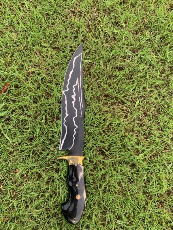 WhatsApp Image 2026-08-20 at 3.45.50 AM HUNTING KNIFE ,J2 steel blade black powder coated (laser etched) and buffalo horn handle