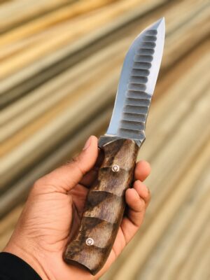 HUNTING KNIFE J2 steel blade (file worked) rose wood handle with mosaic pin