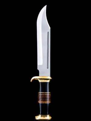 HUNTING KNIFE J2 steel blade, buffalo horn handle with leather and brass spacer & bolster