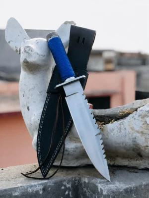 HUNTING KNIFE J2 steel blade ,brass bolster , plastic thread work on handle with leather cover